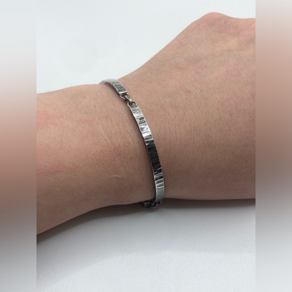 VTG Sterling Brushed Woodgrain Texture Bracelet Adjustable 6.5” - 7.5” / 4mm - Picture 5 of 9